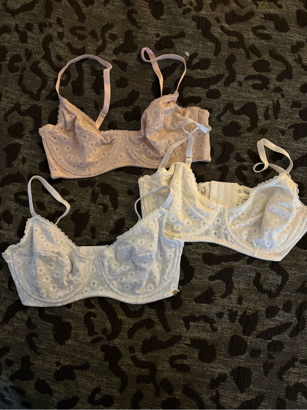 Set of 3 Jessica Simpson Lace Bras - White, Light Pink, and Light Blue